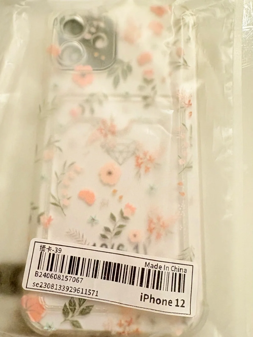 Floral Clear Phone Case with Pink Flower Design for iPhone 12